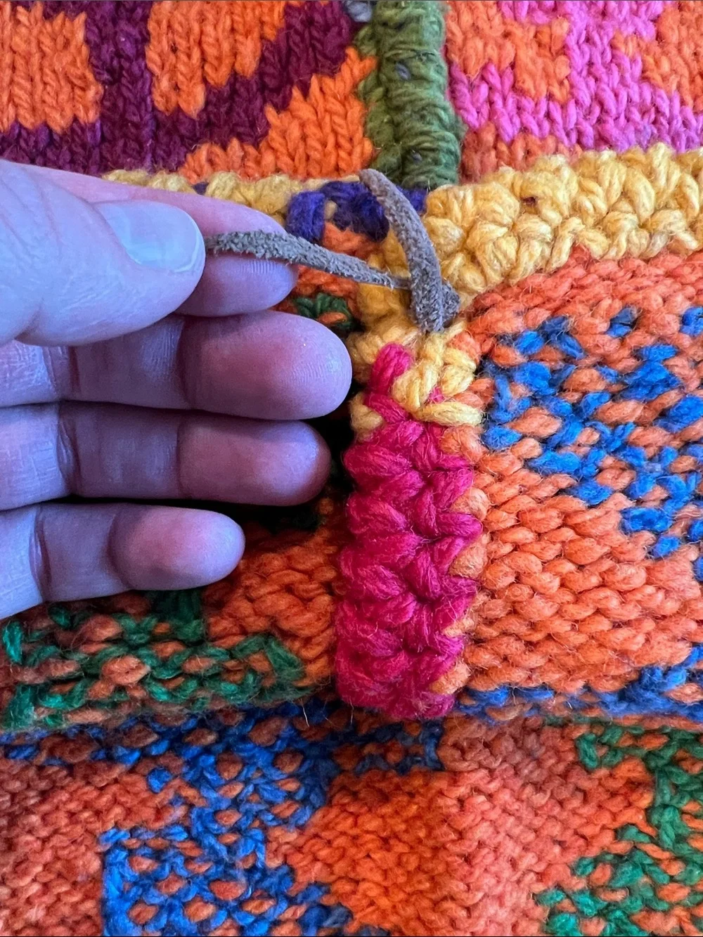 Amano - Vintage Wool Sweater, Orange Patterned Stick Figure Cardigan